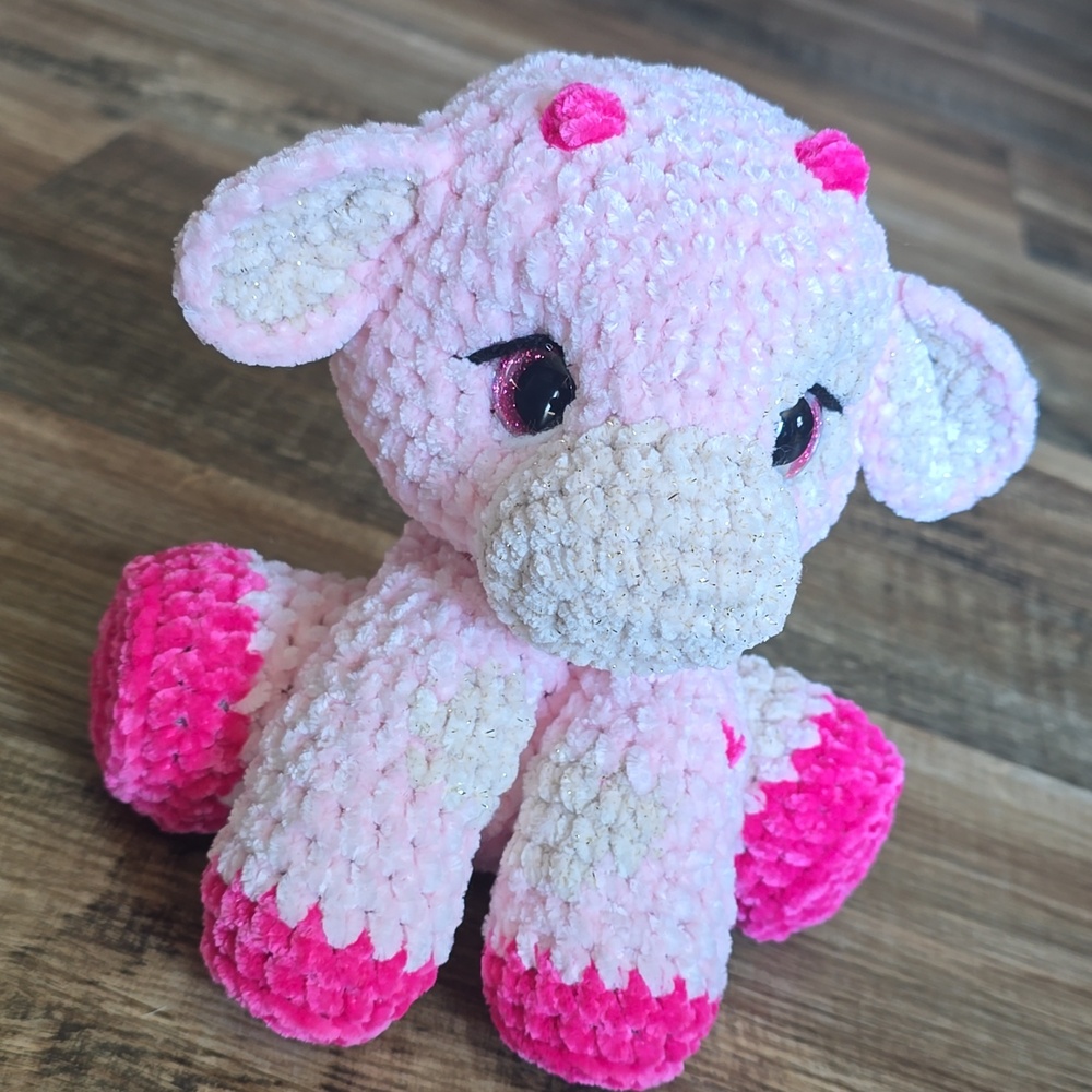 Pink Glitter Crochet Cow Plushie